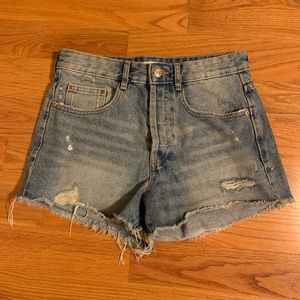 Zara TRF High Rise Distressed Denim Shorts